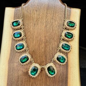 Gold and Green Rhinestone Statement Necklace